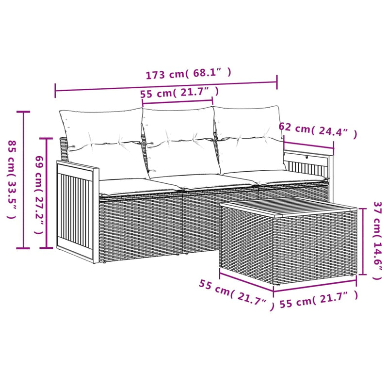 4 Piece Garden Sofa Set with Cushions Beige Poly Rattan Payday Deals