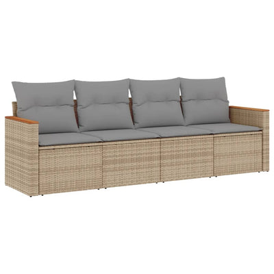 4 Piece Garden Sofa Set with Cushions Beige Poly Rattan Payday Deals