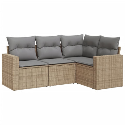 4 Piece Garden Sofa Set with Cushions Beige Poly Rattan Payday Deals