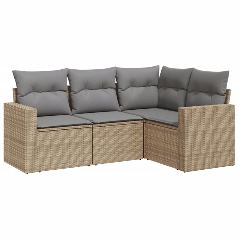 4 Piece Garden Sofa Set with Cushions Beige Poly Rattan Payday Deals
