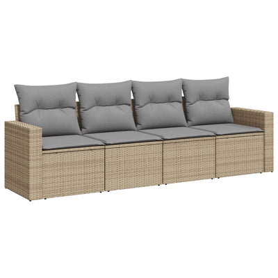 4 Piece Garden Sofa Set with Cushions Beige Poly Rattan Payday Deals