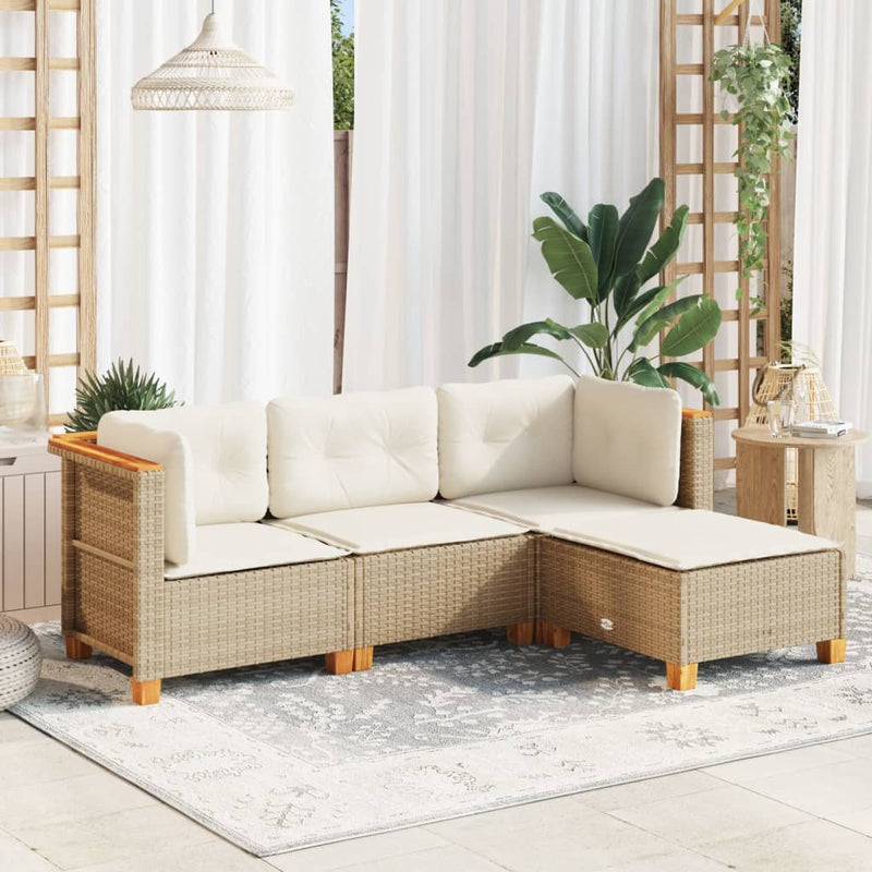 4 Piece Garden Sofa Set with Cushions Beige Poly Rattan Payday Deals