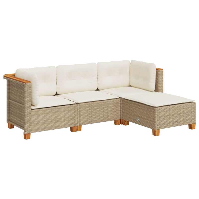 4 Piece Garden Sofa Set with Cushions Beige Poly Rattan Payday Deals