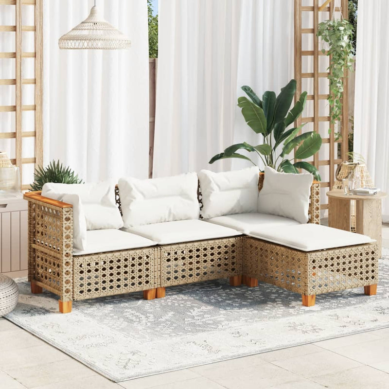 4 Piece Garden Sofa Set with Cushions Beige Poly Rattan Payday Deals