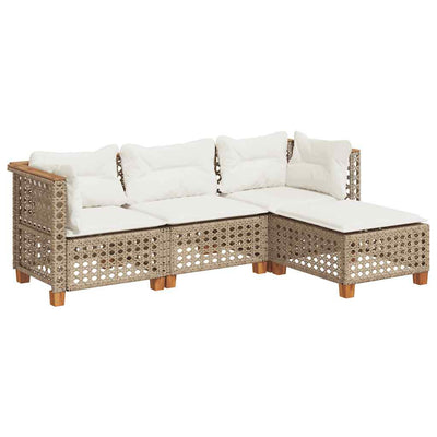 4 Piece Garden Sofa Set with Cushions Beige Poly Rattan Payday Deals