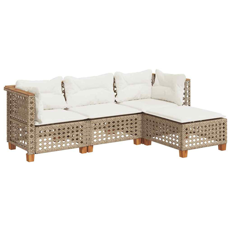 4 Piece Garden Sofa Set with Cushions Beige Poly Rattan Payday Deals