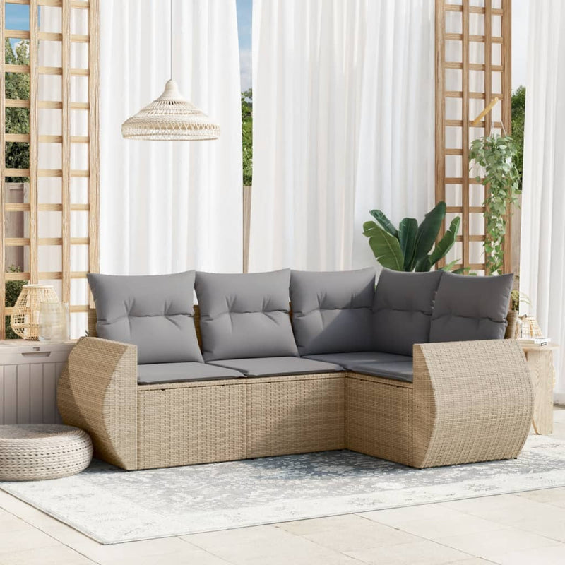 4 Piece Garden Sofa Set with Cushions Beige Poly Rattan Payday Deals