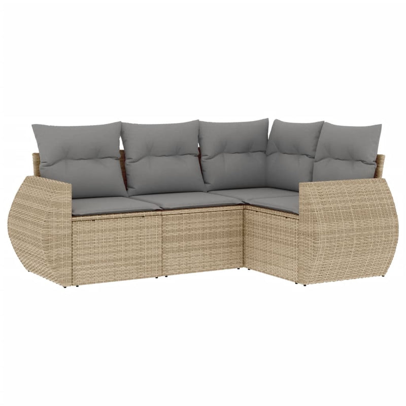 4 Piece Garden Sofa Set with Cushions Beige Poly Rattan Payday Deals