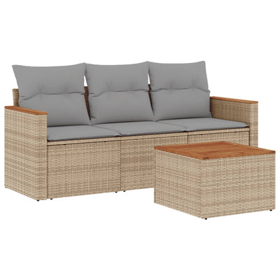 4 Piece Garden Sofa Set with Cushions Beige Poly Rattan Payday Deals