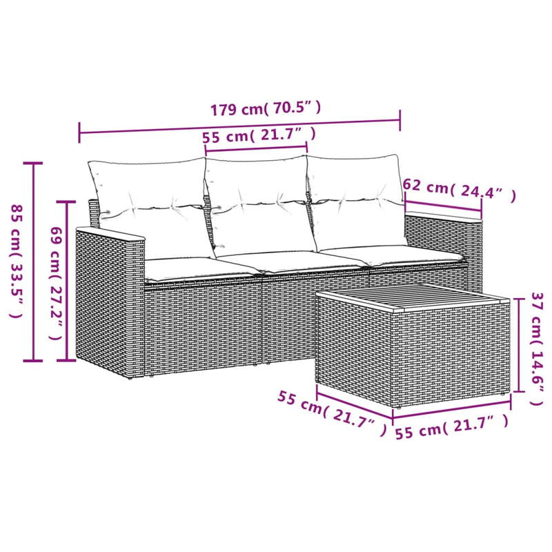 4 Piece Garden Sofa Set with Cushions Beige Poly Rattan Payday Deals