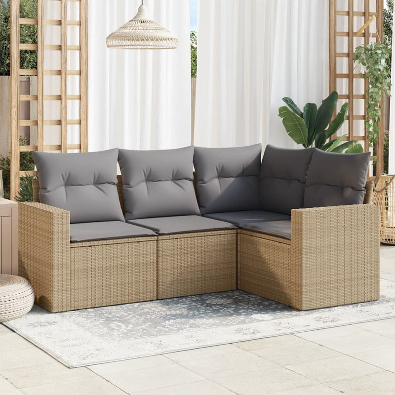 4 Piece Garden Sofa Set with Cushions Beige Poly Rattan Payday Deals