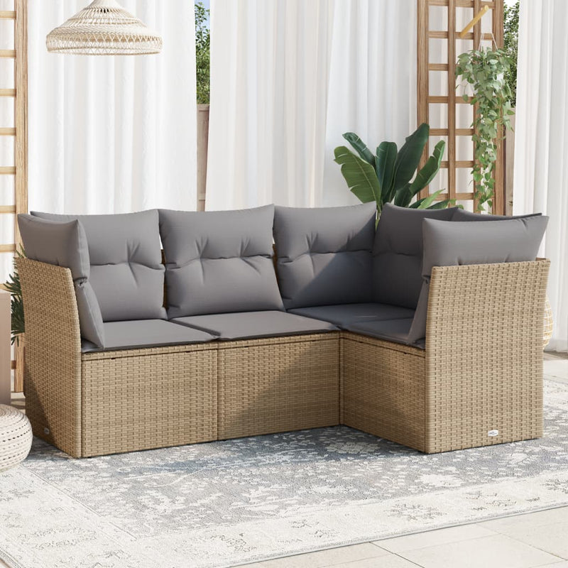 4 Piece Garden Sofa Set with Cushions Beige Poly Rattan Payday Deals