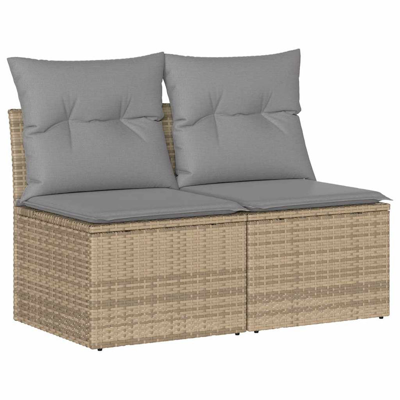 4 Piece Garden Sofa Set with Cushions Beige Poly Rattan Acacia Payday Deals