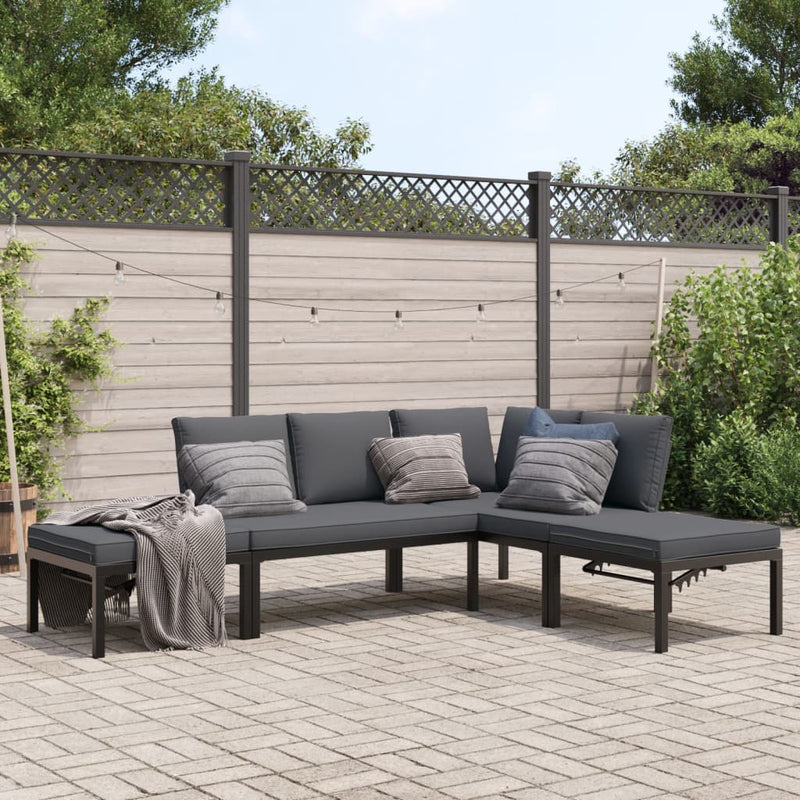 4 Piece Garden Sofa Set with Cushions Black Aluminium Payday Deals