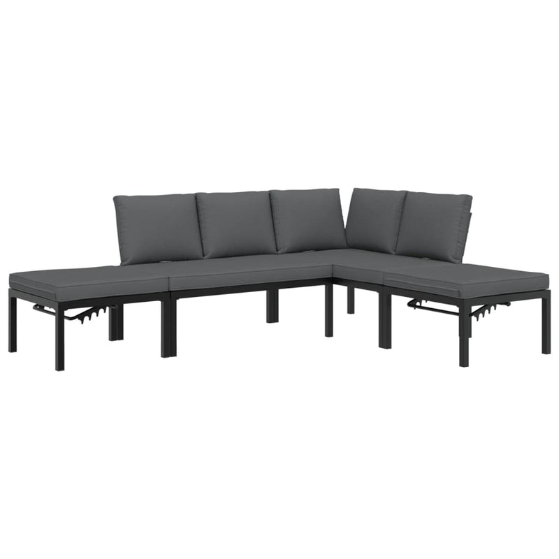4 Piece Garden Sofa Set with Cushions Black Aluminium Payday Deals