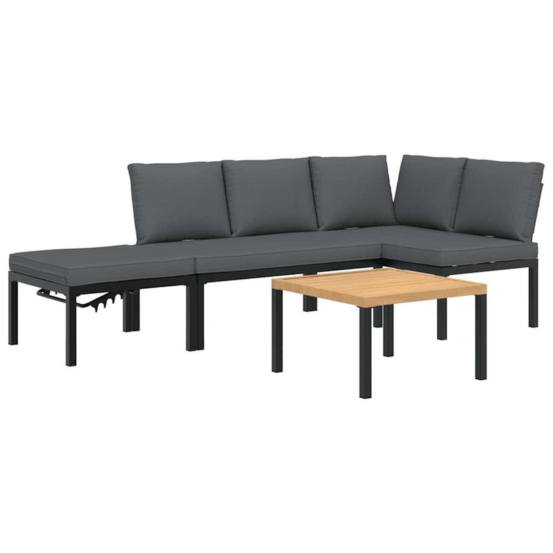 4 Piece Garden Sofa Set with Cushions Black Aluminium Payday Deals
