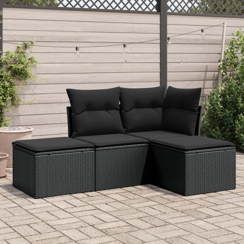 4 Piece Garden Sofa Set with Cushions Black Poly Rattan Payday Deals