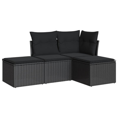 4 Piece Garden Sofa Set with Cushions Black Poly Rattan Payday Deals