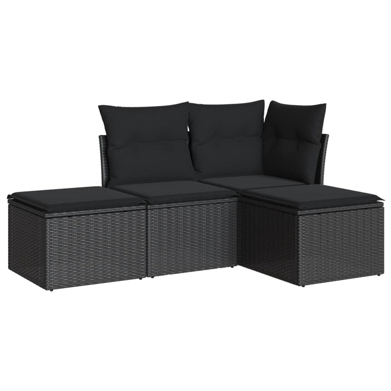 4 Piece Garden Sofa Set with Cushions Black Poly Rattan Payday Deals