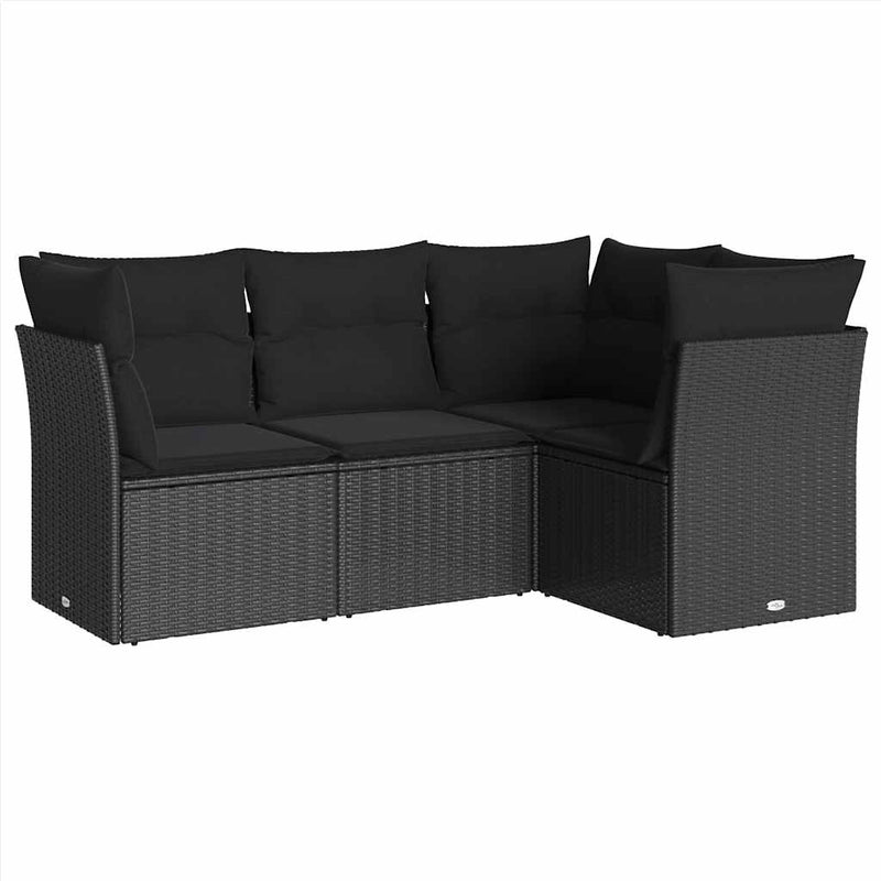 4 Piece Garden Sofa Set with Cushions Black Poly Rattan Payday Deals
