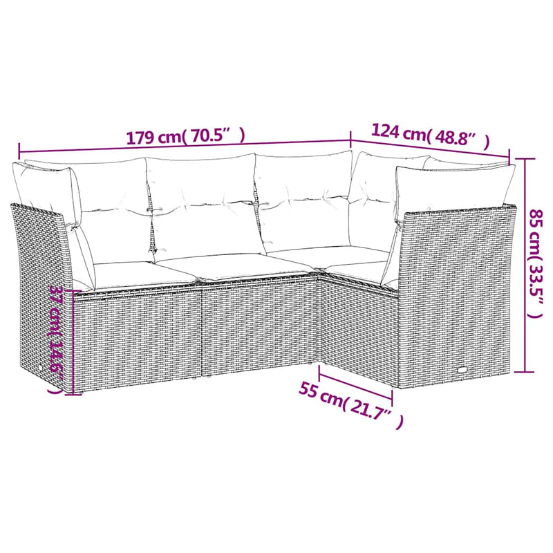 4 Piece Garden Sofa Set with Cushions Black Poly Rattan Payday Deals