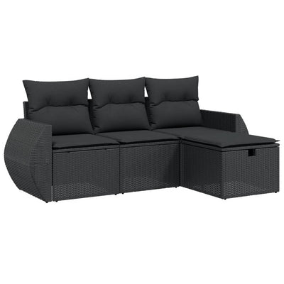 4 Piece Garden Sofa Set with Cushions Black Poly Rattan Payday Deals