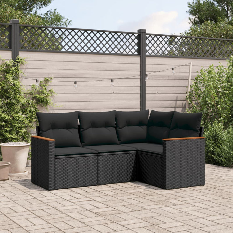 4 Piece Garden Sofa Set with Cushions Black Poly Rattan Payday Deals
