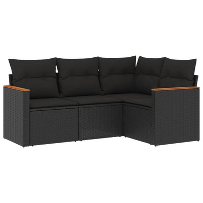 4 Piece Garden Sofa Set with Cushions Black Poly Rattan Payday Deals