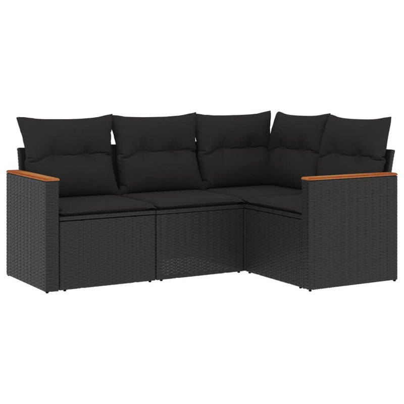4 Piece Garden Sofa Set with Cushions Black Poly Rattan Payday Deals