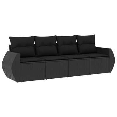 4 Piece Garden Sofa Set with Cushions Black Poly Rattan Payday Deals