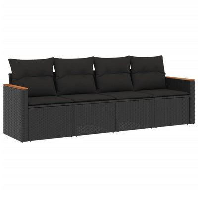 4 Piece Garden Sofa Set with Cushions Black Poly Rattan Payday Deals