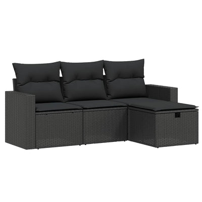 4 Piece Garden Sofa Set with Cushions Black Poly Rattan Payday Deals