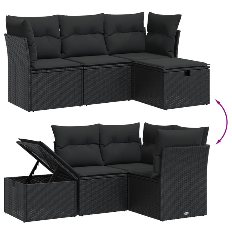 4 Piece Garden Sofa Set with Cushions Black Poly Rattan Payday Deals