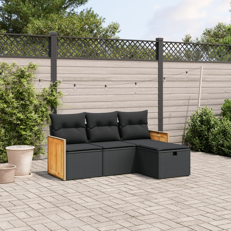4 Piece Garden Sofa Set with Cushions Black Poly Rattan Payday Deals