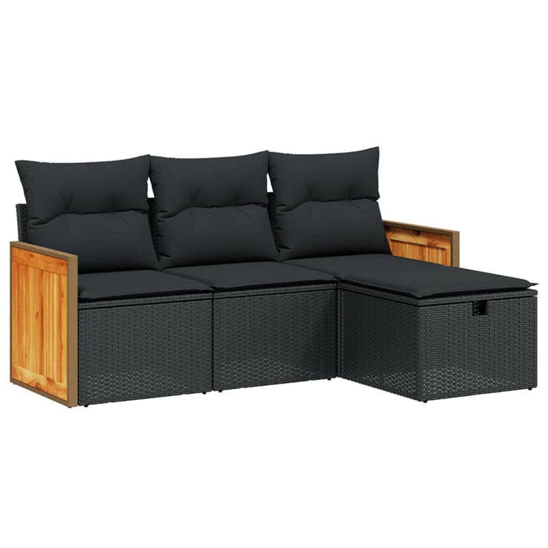 4 Piece Garden Sofa Set with Cushions Black Poly Rattan Payday Deals