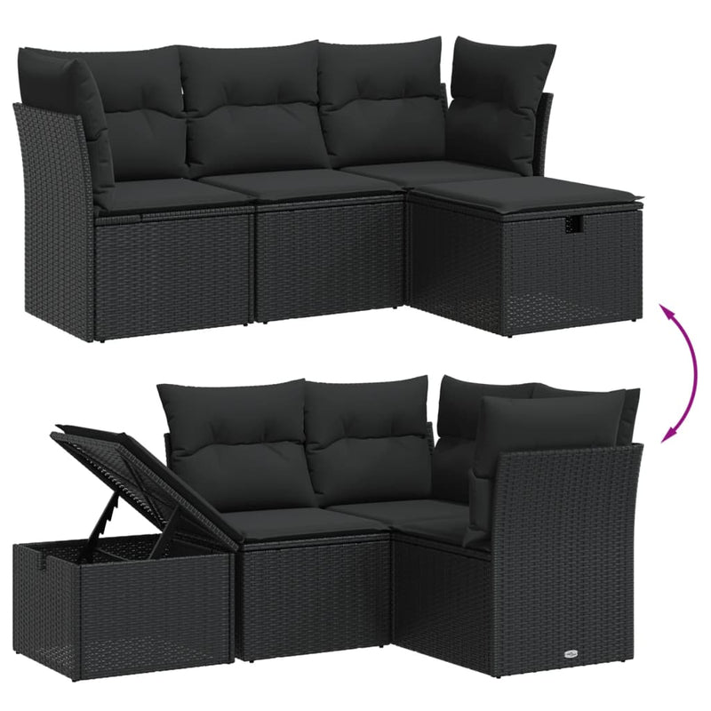 4 Piece Garden Sofa Set with Cushions Black Poly Rattan Payday Deals