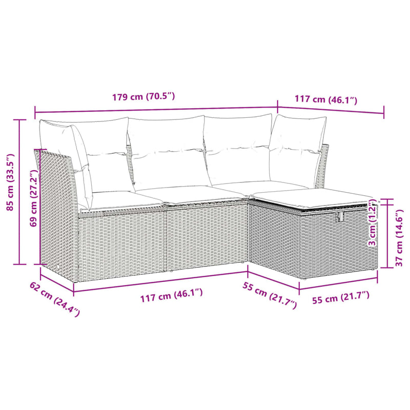 4 Piece Garden Sofa Set with Cushions Black Poly Rattan Payday Deals
