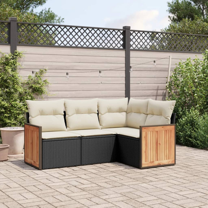 4 Piece Garden Sofa Set with Cushions Black Poly Rattan Payday Deals