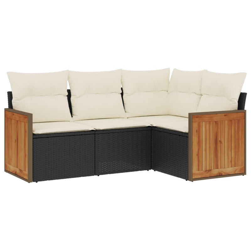 4 Piece Garden Sofa Set with Cushions Black Poly Rattan Payday Deals