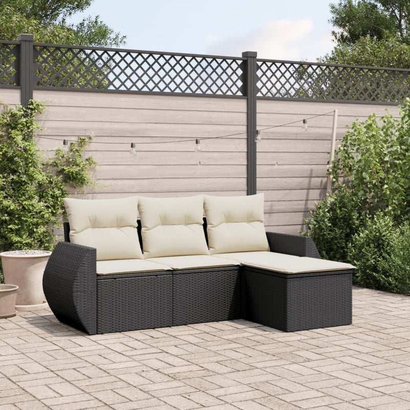 4 Piece Garden Sofa Set with Cushions Black Poly Rattan Payday Deals
