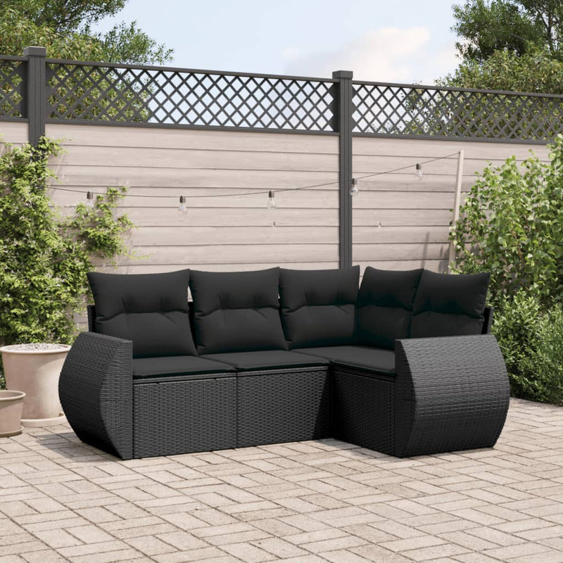 4 Piece Garden Sofa Set with Cushions Black Poly Rattan Payday Deals