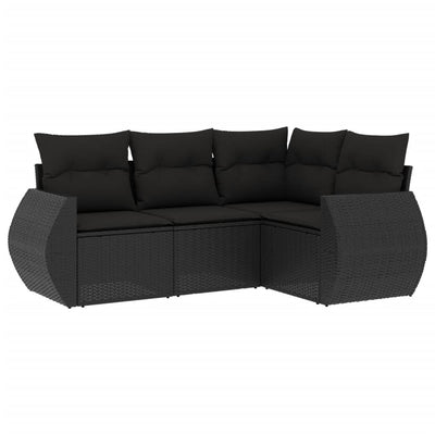 4 Piece Garden Sofa Set with Cushions Black Poly Rattan Payday Deals