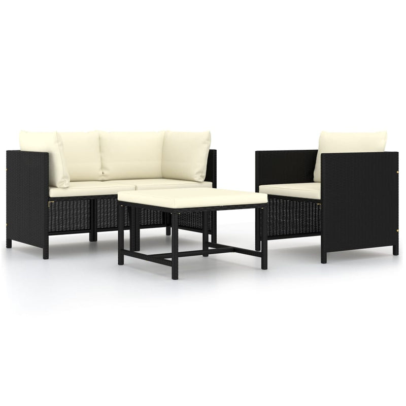 4 Piece Garden Sofa Set with Cushions Black Poly Rattan Payday Deals