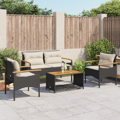 4 Piece Garden Sofa Set with Cushions Black Poly Rattan Payday Deals