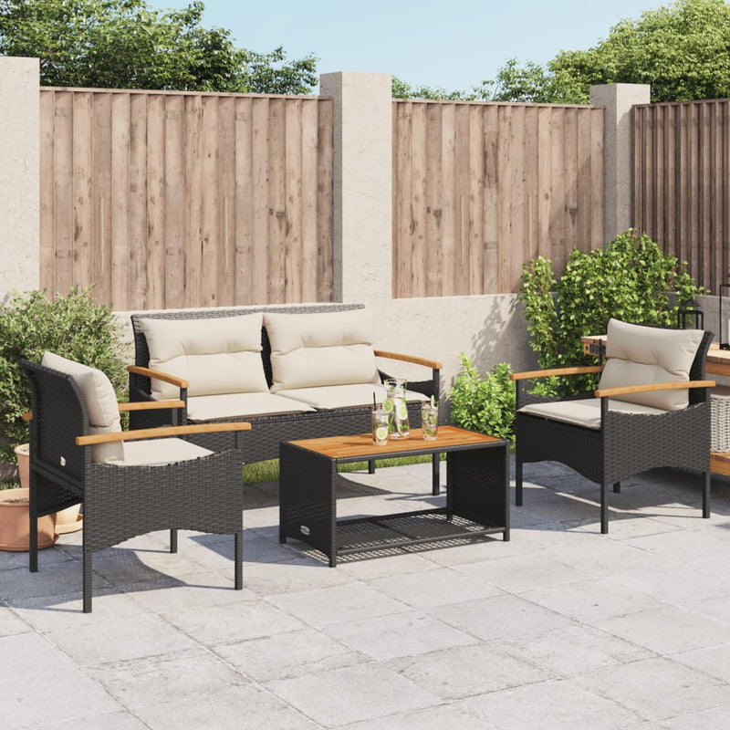 4 Piece Garden Sofa Set with Cushions Black Poly Rattan Payday Deals