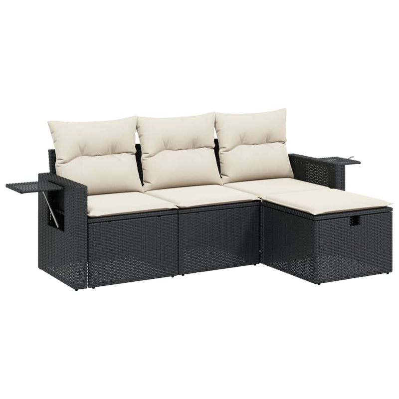 4 Piece Garden Sofa Set with Cushions Black Poly Rattan Payday Deals