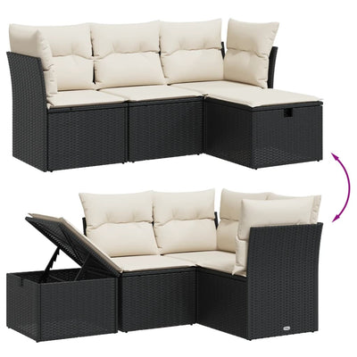 4 Piece Garden Sofa Set with Cushions Black Poly Rattan Payday Deals