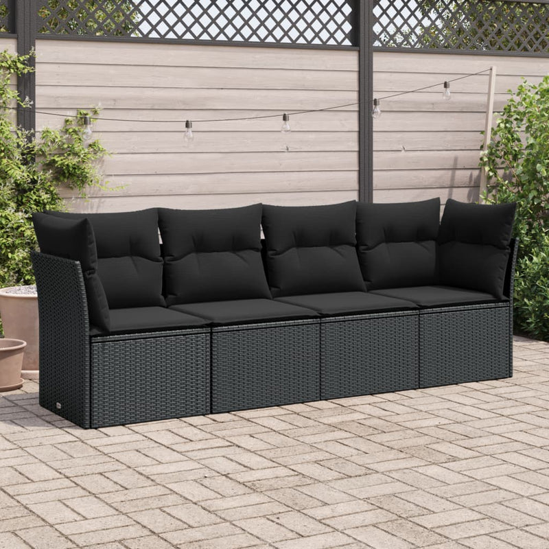 4 Piece Garden Sofa Set with Cushions Black Poly Rattan Payday Deals