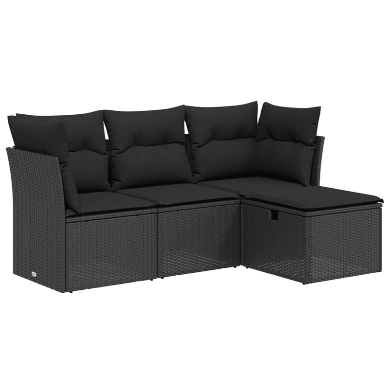 4 Piece Garden Sofa Set with Cushions Black Poly Rattan Payday Deals