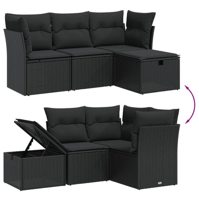 4 Piece Garden Sofa Set with Cushions Black Poly Rattan Payday Deals